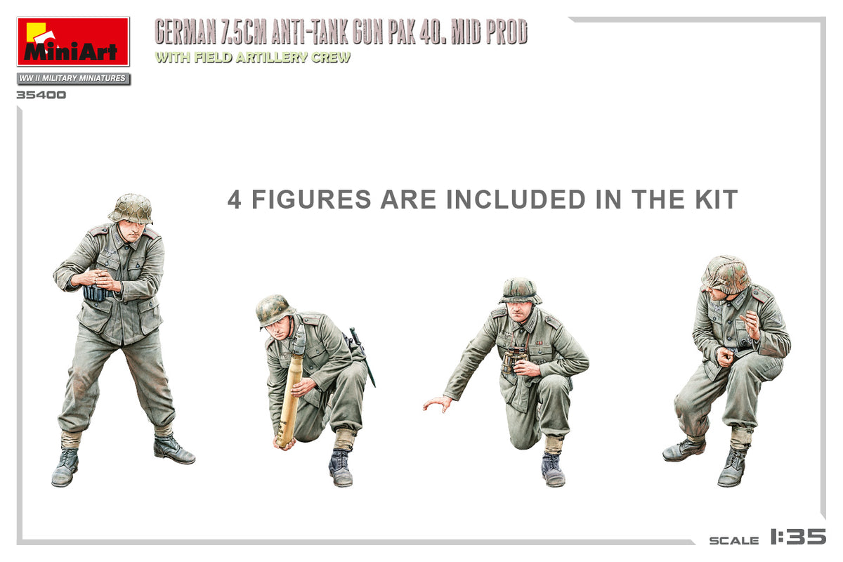 MiniArt 1/35 Military - German 7.5cm PaK 40 Mid w/ Artillery Crew - 35400