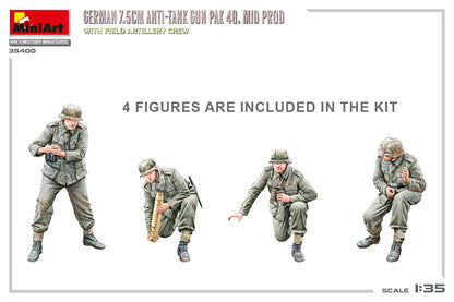 MiniArt 1/35 Military - German 7.5cm PaK 40 Mid w/ Artillery Crew - 35400