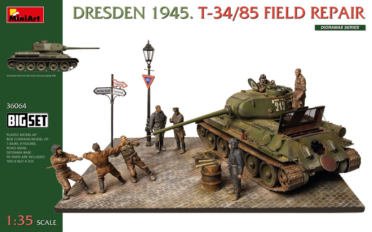 MiniArt Dresden 1945. T34/85 Field Repair Big Set - 36064 box art