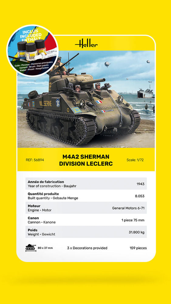 Heller STARTER KIT M4A2 Sherman Division Leclerc 1:72