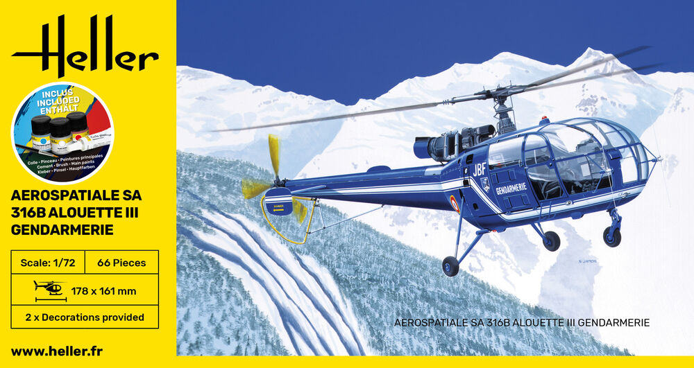 Heller STARTER KIT SA 316 Alouette III Gendarmerie 1:72