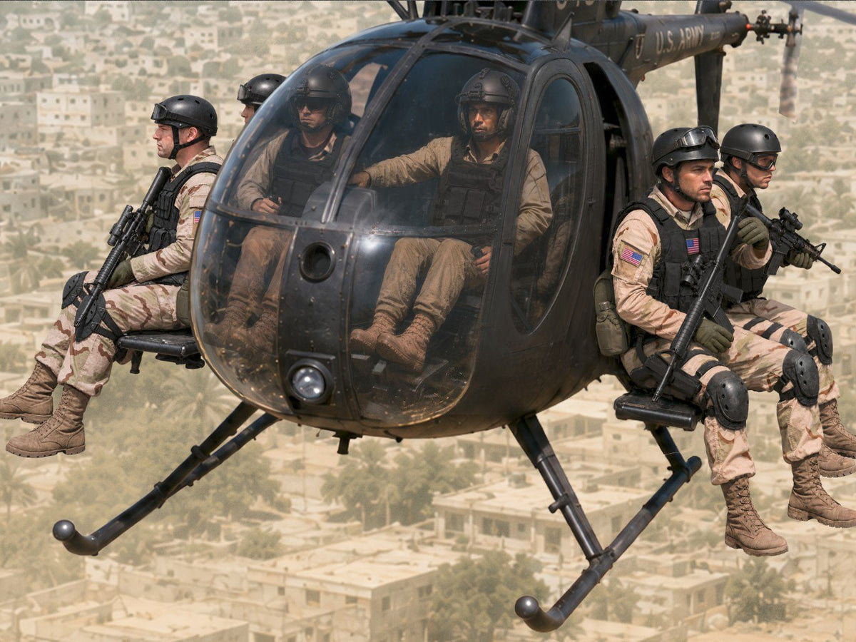 ICM Delta Force Assault Team with MH-6J Helicopter 1:48 scale model kit box art ICM48371