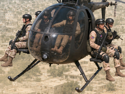 ICM Delta Force Assault Team with MH-6J Helicopter 1:48 scale model kit box art ICM48371