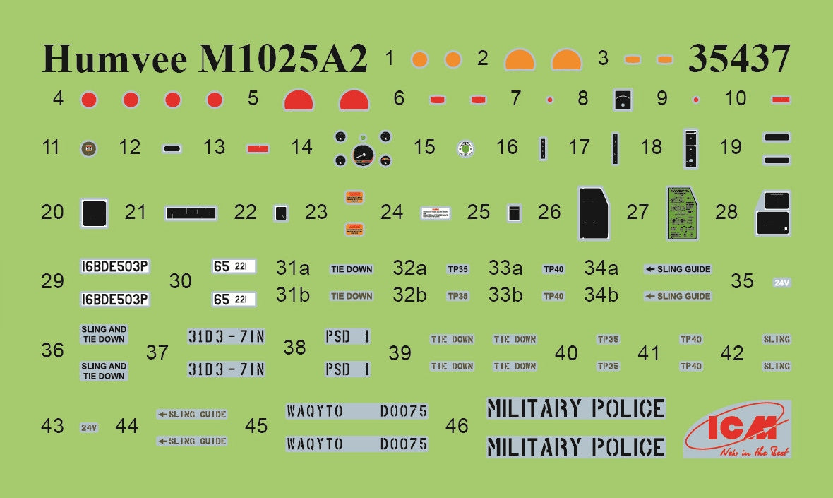ICM M1025A2 Hummer Armament Carrier 35437 -- decals