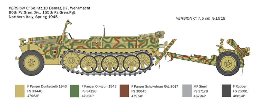 Italeri 1/35 Military - SD KFZ 10 Demag with LE IG18 & Crew - 6595 - Product Image