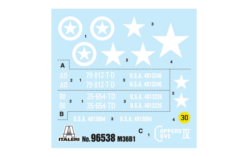 Italeri 90mm GMC M36B1 Tank Destroyer 96538 -- decals