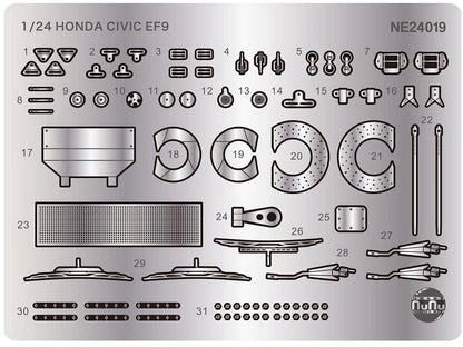 NUNU 1/24 Cars  - Etching Details Parts Honda Civic Ef9 - NU24019E - Product Image