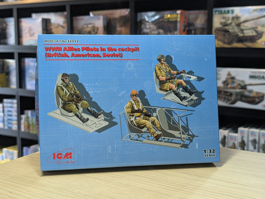 ICM Figures 1:32 - WWII Allies Pilots In The Cockpit (British, American, Soviet) 3 Figures - ICM32112