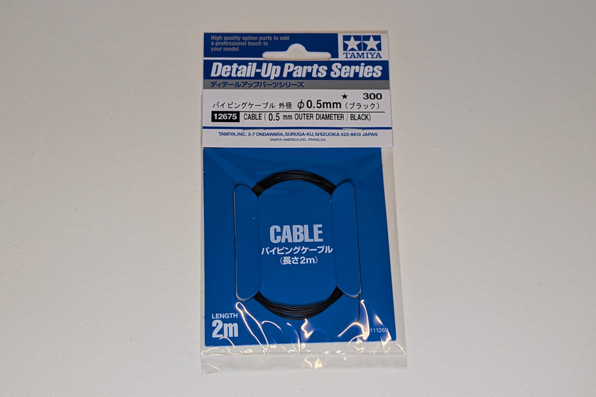 Tamiya 1/12 Bikes - Detail Cable 0.5mm OD Black - 12675