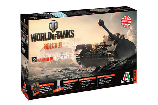 World of Tanks Panzer IV model kit packaging with tank illustration on a white background