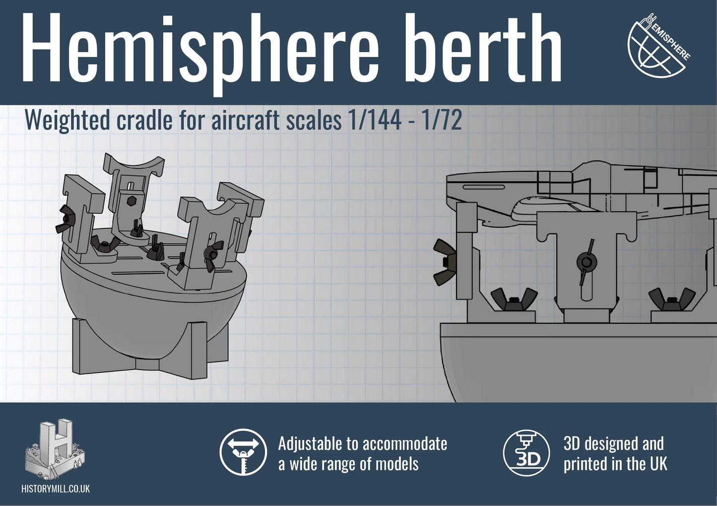 Weighted Aircraft Hemisphere Berth / Building Cradle for scales 1/144 to 1/72 - Product Image
