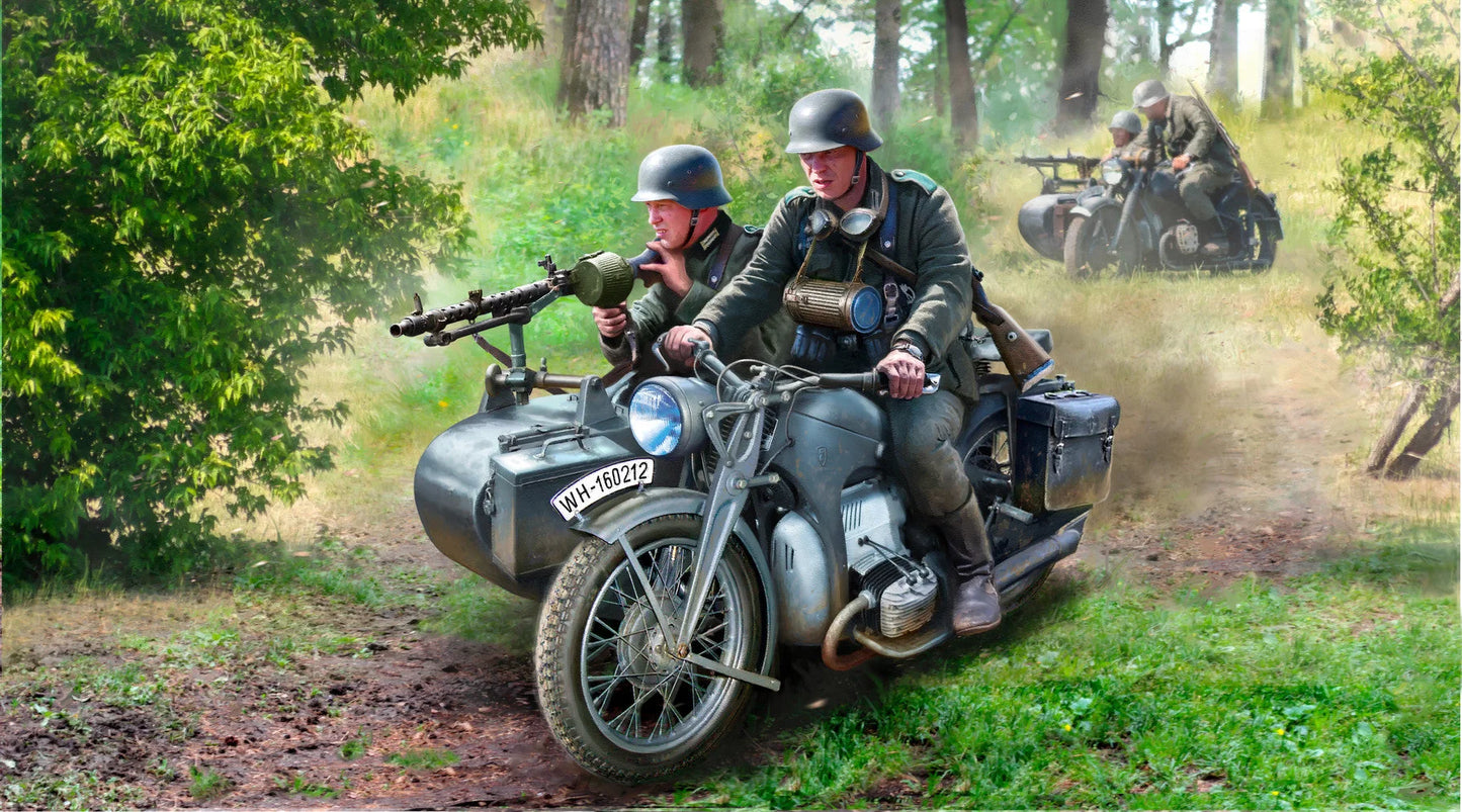Zvezda 1/35 Military - German Wwii Zuendapp K800 Motorcycle With Sidecar & Crew - Z3717 - Product Image